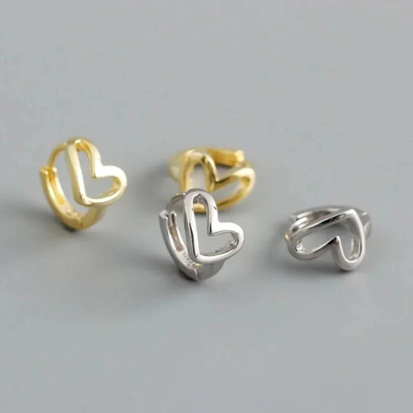 925 Sterling Silver Heart Huggie Earrings Dainty Small Heart Hoops - Picture 1 of 12